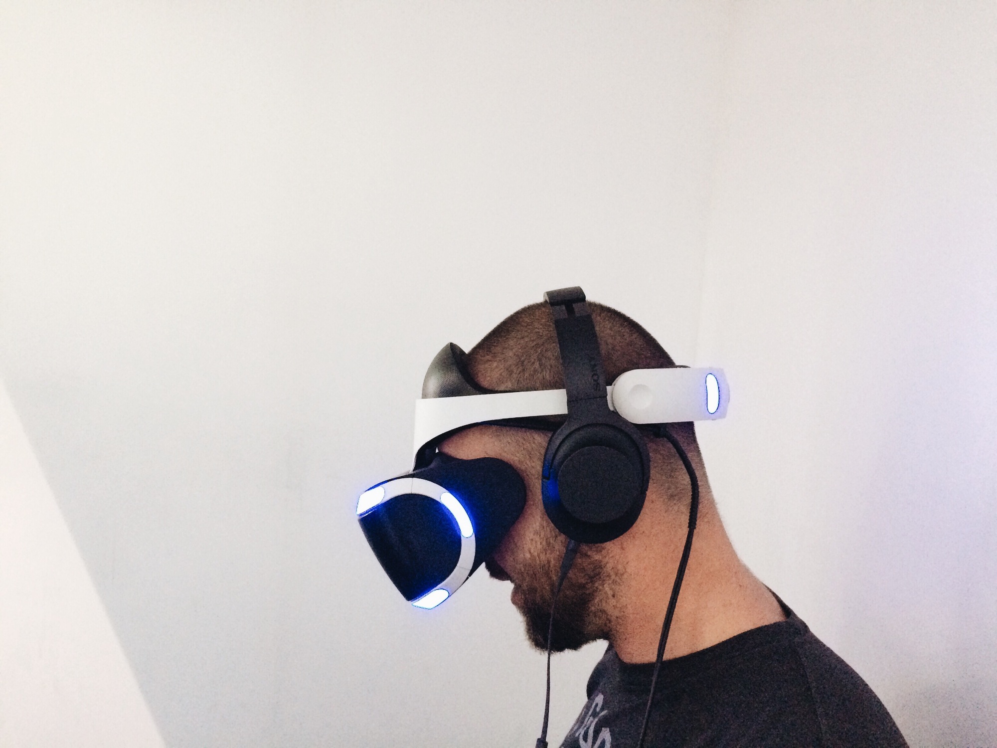 Man wearing virtual reality googles