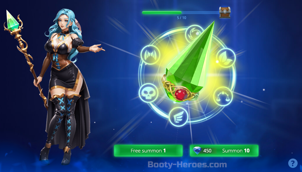 Invocation d'une héroïne dans le jeu Booty Heroes