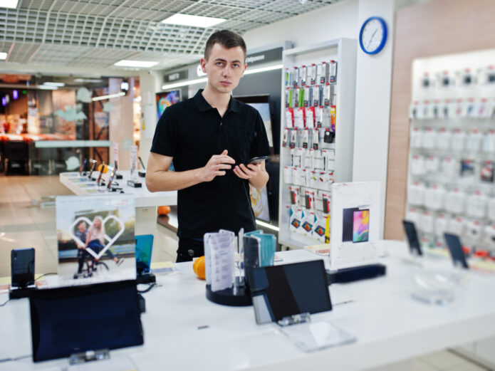 Seller man mobile phone