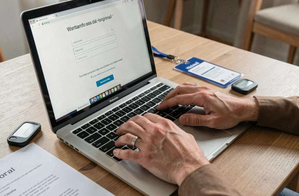 Gros plan sur une connexion sécurisée à la messagerie APHP avec badge professionnel et authentification à deux facteurs