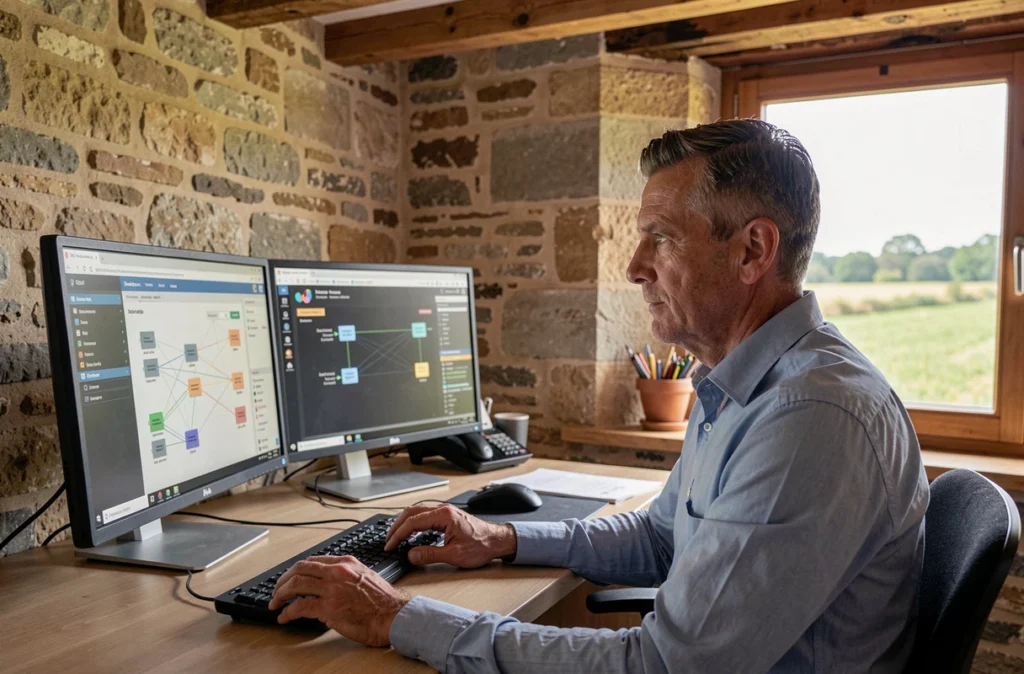 Technicien LOXYS gérant l'infogérance informatique depuis son bureau à Saint-Malo-du-Bois